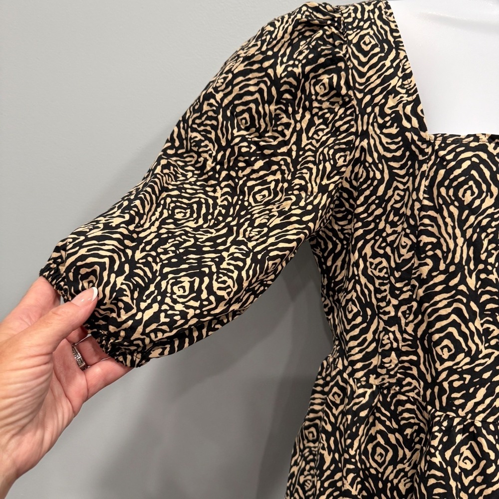 Mango MNG Abstract Animal Print Midi Dress Modern Safari Square Neck Size S/4 - Picture 5 of 12
